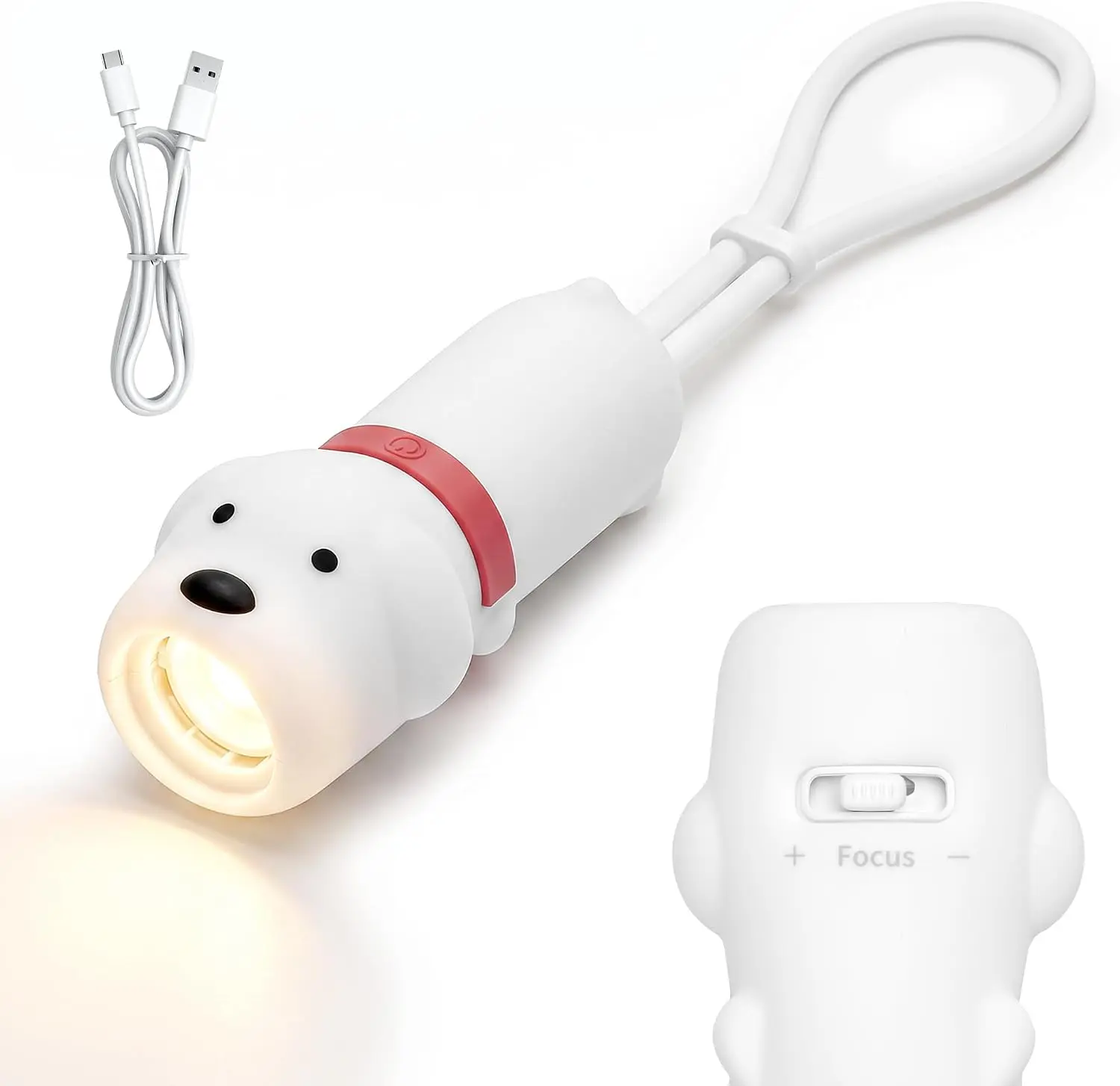 UNEEDE Kids Flashlight Rechargeable, Cute Silicone LED Flashlight for Boys Girls, Night Light with Stepless Dimming & Adjustable Focus, Glow in the Dark for Camping Outdoor Adventure (Dog)