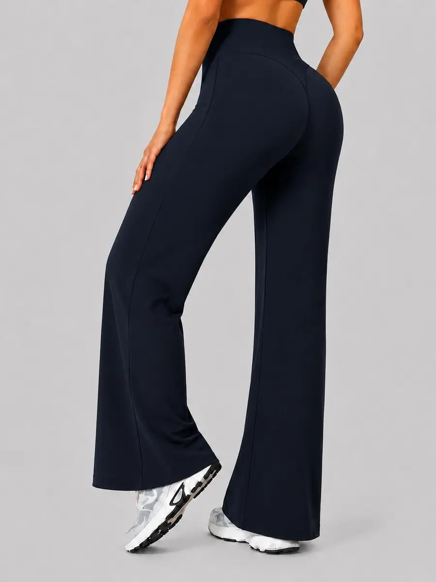 Women’s Gym Yoga Leggings – High Waist Straight Leg, Buttery Soft Fabric, Seamless Front Design Waisted Workout Back Flare Pants