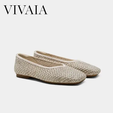 VIVAIA Women's Low-Profile Square-Toe V-Cut Recycled Knit Soft Sole Flats, 1cm/.39'' Footwear with Breathable Fabric Upper, Artemisia Argyi Herbal EVA Foam Insole, Upgraded Rubber Sole, Wide Feet-Friendly Professional Dress Shoes (Margot 3.0)