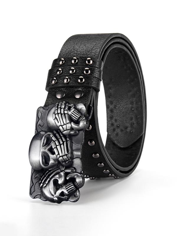 Unisex Skull Head Design Belt, Unique Style Leather Waistband, Fashion Personalized Clothing Accessory, Men and Women Belts, Trendy Exquisite Belt