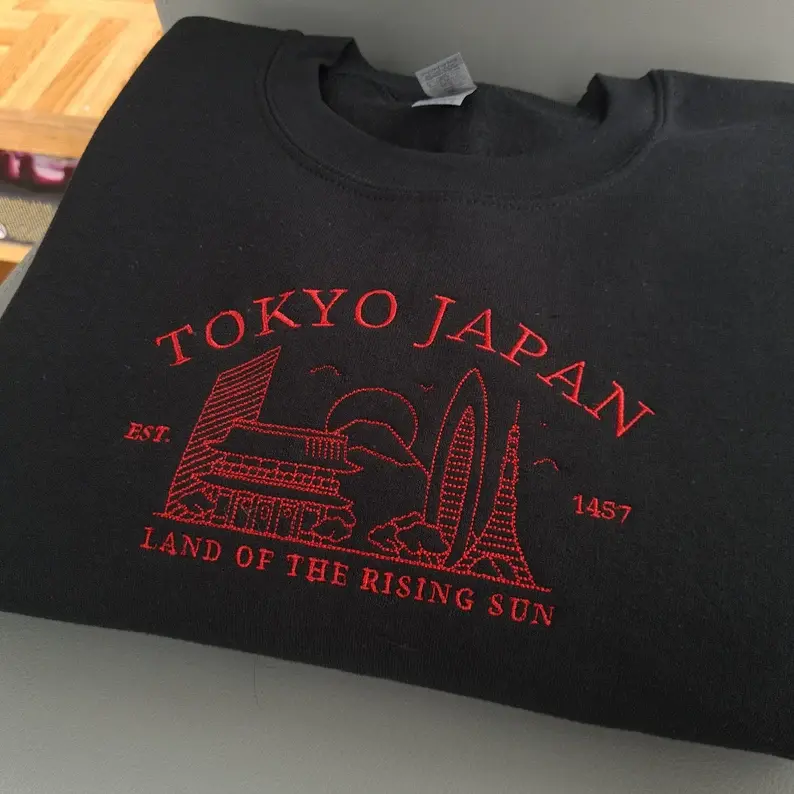 Tokyo Japan Embroidered Sweatshirt, Aesthetic Tokyo City Crewneck, Japanese Gift Pullover, College Style Embroidery Sweater