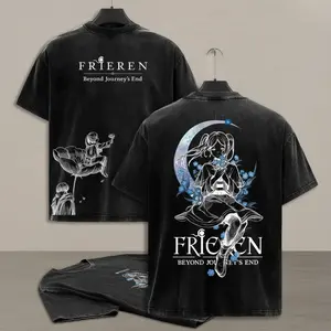 Frieren Beyond Journey’s End Tee Vintage Washed Heavy Cotton Oversized Anime Manga T-Shirt Retro Unisex Streetwear Graphic Top Fantasy Healing Journey Edition Japanese Anime Merch - Menswear, Pink good