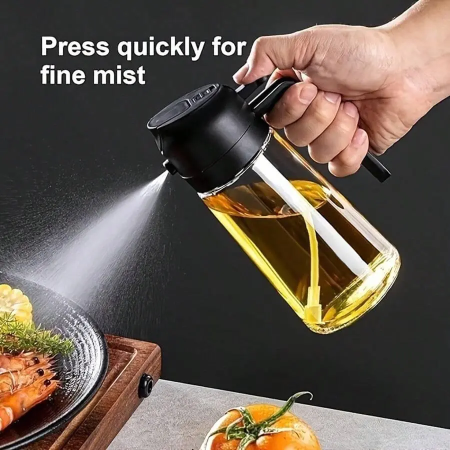 1pc Plastic Oil Spray Bottle, Kitchen Oil Dispenser Bottle, 2-In-1 Olive Oil Spray & Dispenser, Cooking Oil Sprayer For Kitchen, BBQ, Salad, Baking, 470ml, Camping, Kitchen Items, Kitchen Gadgets