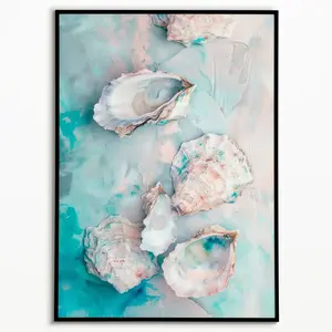 Calm Tasty Oyster Shell, Abstract Coastal Beach House Wall Art Print, Summer print, Room Kitchen, Restaurant print, Unframed
