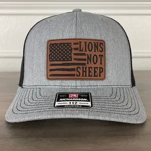 Lions Not Sheep American Flag Patriotic Leather Patch Hat