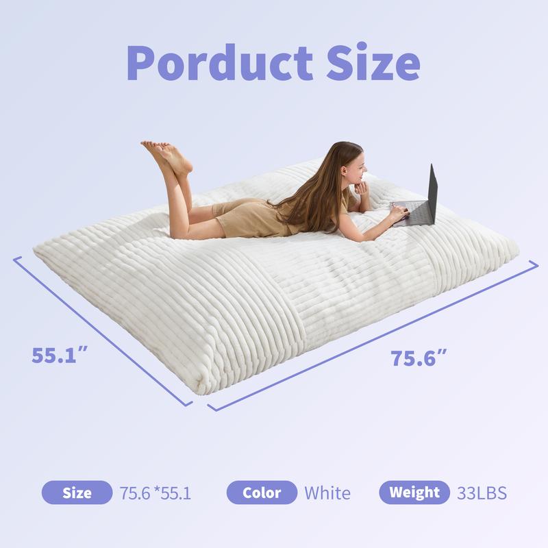 【Hobestluk】3 in 1 Giant Bean Bag Chairs Convertible Bean Bag Floor Cushion with Machine Washable Cover, Beanbag Chairs for Adult - 56"D x 76"W x 7"H