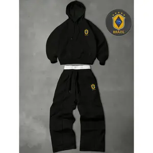 Men's Two-Piece Sportswear Set, Sweat Suit, Hooded Sweatshirt and Drawstring Pants, Graphic Design, Perfect for Fall & Winter, Preppy Style