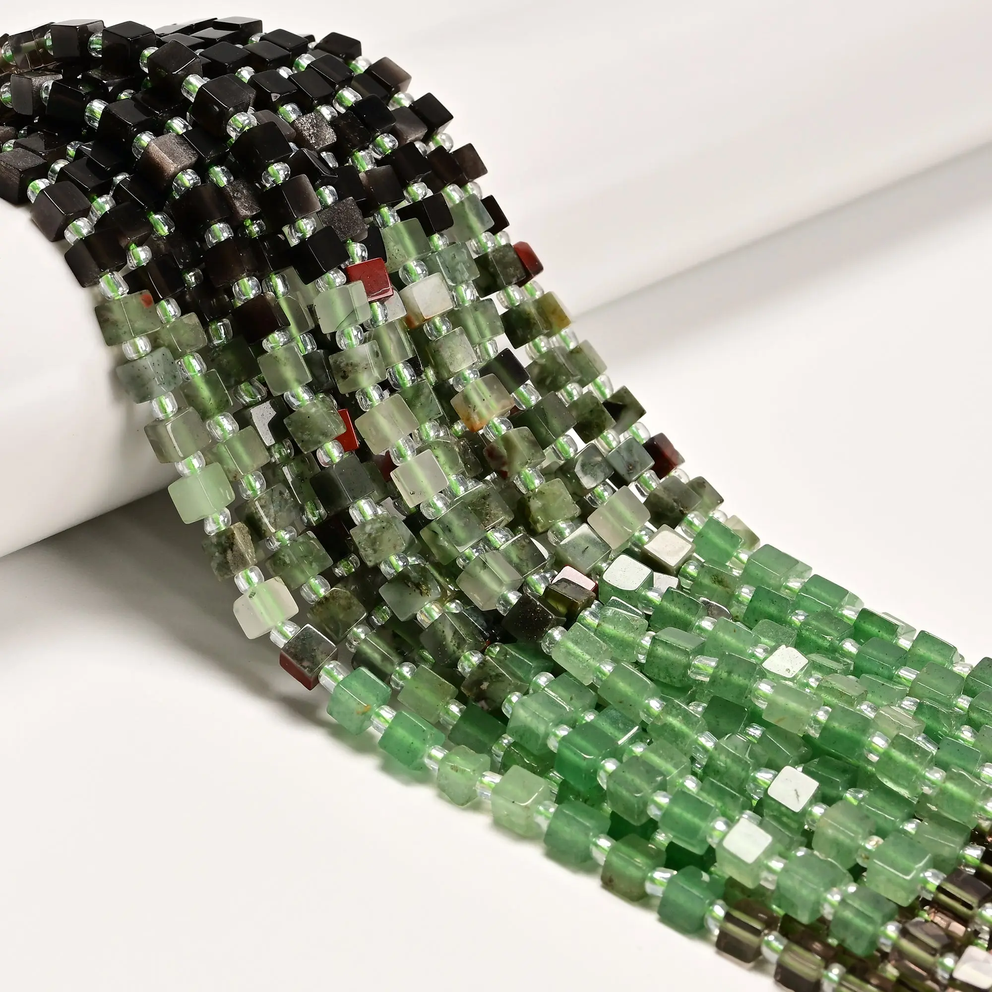 18 Multi-color Gemstone Smooth Cube Shape Beads Size 4mm 15" Strand