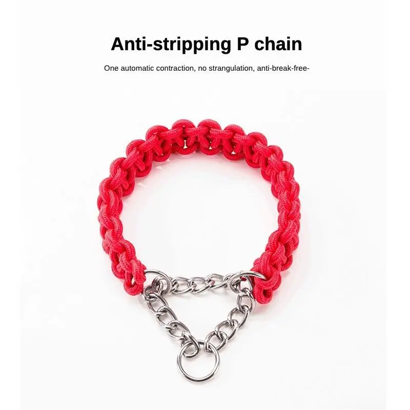 Braided Rope Dog Leash and Martingale Collar Set with Metal Swivel Clip and Chain Adjustment for Walking and Training