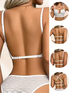 Holiday Season Ultrathin Bra Bridal lingerie Sexy Lace U-shaped Backless Lingerie For Women Beautiful Back Bra Ultra-thin Invisible bra Breathability Mesh Bralette Comfortable French Underwear Women's Underwire Bra Leopard Print Stripe Lingerie