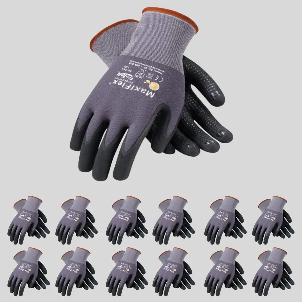 MaxiFlex Work Gloves Ultimate Men's Gray Nitrile Coated 12-Pack with Excellent Grip, Durable for Precision Outdoor Tasks, Machine Washable Constructio