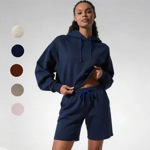 NELEUS Women's 2 Piece Casual Tracksuit Outfit, Long Sleeve Hooded Sweatshirt & Drawstring Bermuda Shorts Set