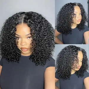 Pearl Wig Short Kinky Curly 14 inch 100% Human Hair 180% Density Lace Front Pre Plucked for Women Natural Black Real Hair Wig