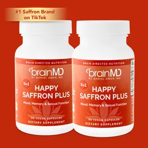 Happy Saffron Plus, 2-Pack Mood Support Supplement with Saffron, Curcumin + Zinc by Dr. Daniel Amen Happy Saffron Plus, 2-Pack Mood Support Supplement with Saffron, Curcumin + Zinc by Dr. Daniel Amen