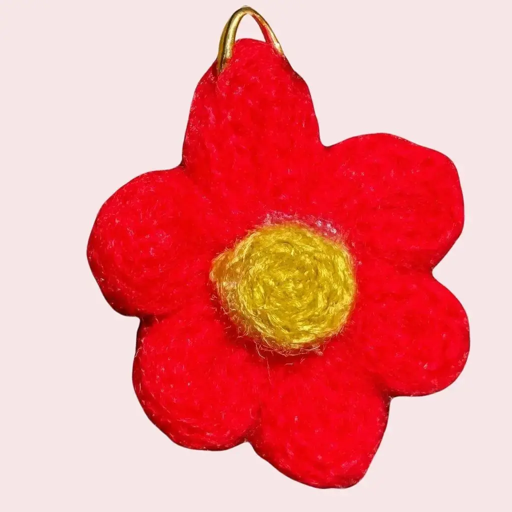 Petite Daisy Dangles Red Handcrafted Crochet Flower Earrings Soft Colorful Yarn Lightweight Whimsical One Of A Kind Jewelry for Women