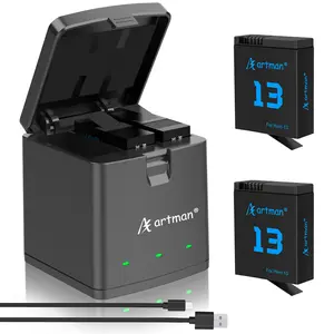 Artman Hero 13 Battery 2100mAh Fully Compatible with GoPro Hero13 Black Camera, 3-Channel LED USB Storage Charger for Hero 13 Batteries and Charger (2-Pack)