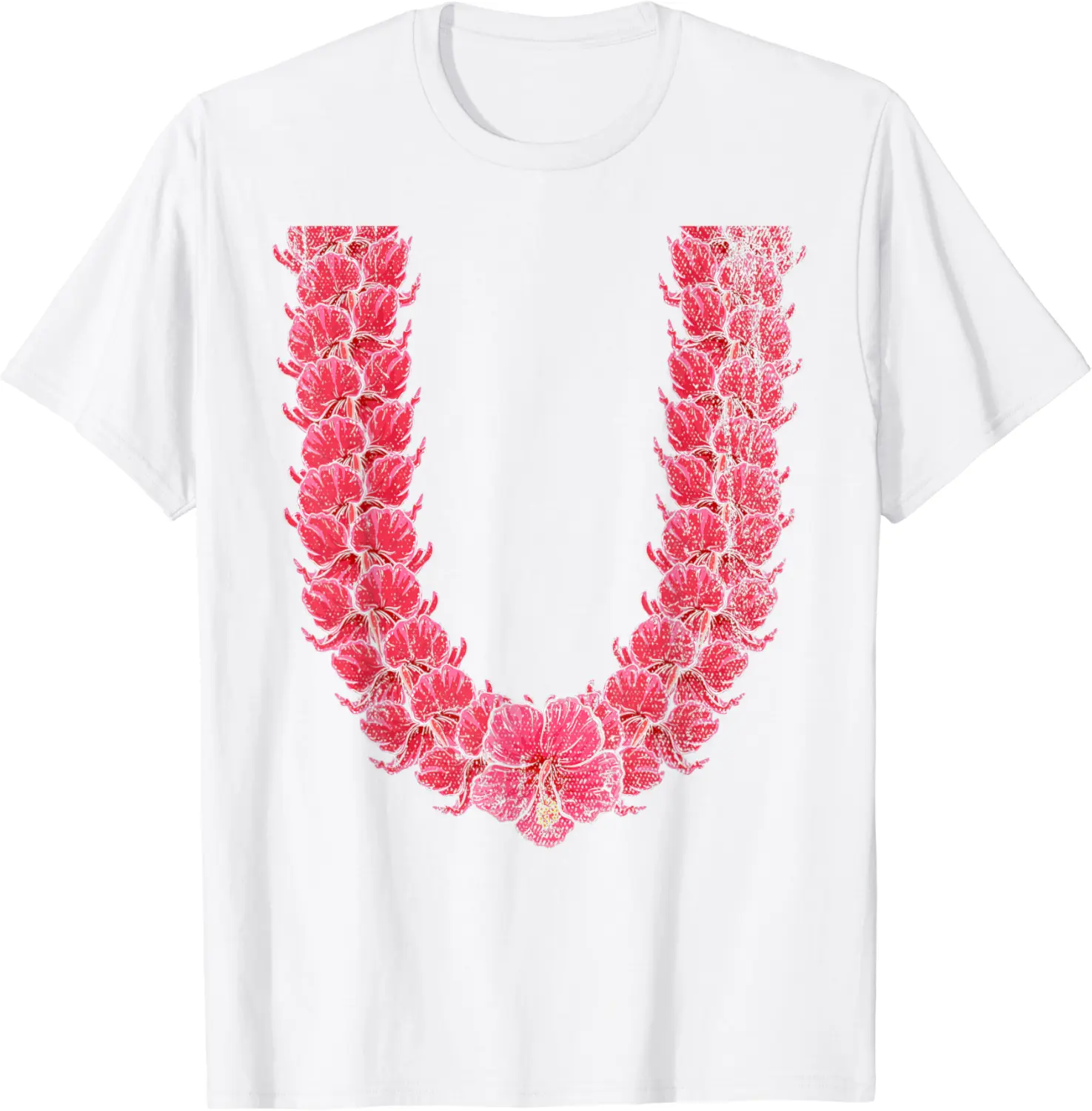 Tropical Summer Vacation Hawaiian Flower Chain Lei T-Shirt - Clydebell Shop 73B09XTGV1PK