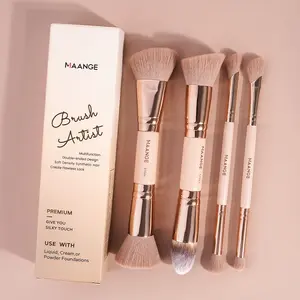 Maange 4-Piece Makeup Brush Set, Foundation Brush, Blush Brush, Loose Powder Brush, Eyeshadow Brush, Concealer Brush, Metal Frame, Soft Cosmetic Brushes