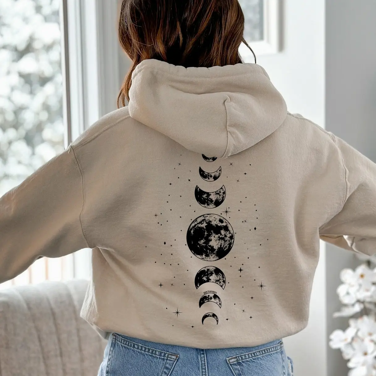 Moon Phases Hoodie, Mystical Moon Phase Hooded Sweatshirt, Celestial Shirt, Moon Hoody, Astrology Astronomy Pullover, Mystic Moon