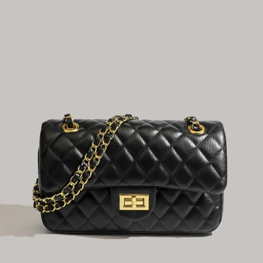 Women's Elegant PU Leather Crossbody & Shoulder Bag - Classic Flap Closure, Gold Chain Strap, High-Capacity Multi-Function Fashionable Bag with Phone & Wallet Organizer, Quilted Street Style Vegan Purse, Classic Flap Shoulder