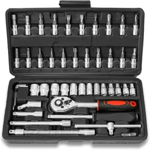 46pcs Car Repair Machinery Tools Set, Household Machinery Tools, Socket Wrench Diy Repair Tool Kit, Ratchet Screwdriver Compatible with Car Repair & Bicycle Repair, Hardware Toolbox Compatible with Auto Repairing & Household, Father‘s Day Gift