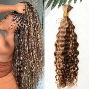 Human Braiding Hair Burmese Human Hair Bundles For Braiding Highlight Color 4/27 Curly Bulk Human Hair Extensions For Boho Braids No Weft Knotless Braids