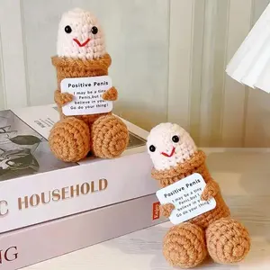 Cute and fun crochet doll, a creative knitted ornament, comes with a positive greeting card, perfect for New Year's or birthday gifts, a gift for your boyfriend, a fun desktop decoration, an inspirational gift for a friend or woman, supports plush toys, c