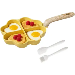 Egg Omelette Pan Nonstick Frying Pan with Heart Sections 4-Cup Heart-Shaped Divided Fry Pan Suitable for Gas Stove & Induction Egg Cooker Omelet Pan For Breakfast PFOA/POFS/PTFE Free 7.6-Inch
