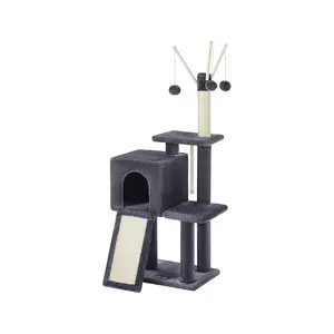 【Deals For You】FEANDREA Small Cat Tree Tower with Cat Condo, Sisal Scratching Posts & Dangling Ball Toys, Multi-Level Indoor Cat Furniture for Kittens