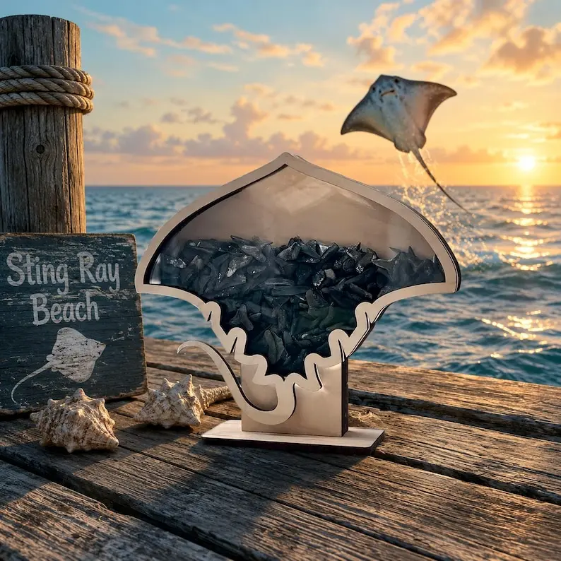 Shark Teeth Shadow Box Stingray Plates | Sea Glass