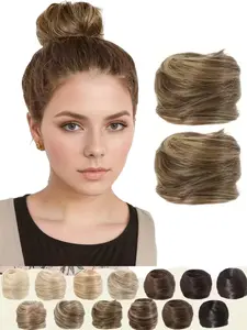 Elegant Synthetic Bun Chignon Hairpiece for Women - Natural-Looking Donut Extension with Secure Elastic Band, Versatile Updo for Casual & Party, Bun Hairstyle, Sophisticated Style, Secure Fit Band 2pcs Synthetic Soft Hairpieces