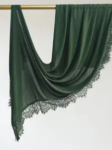 1-Piece Rayon Scarf with Lace Trim — Breathable Shawl, Head Wrap, and Hijab. Elegant Prayer Attire Accessory for Muslim Women (Middle Eastern, Western, and Arab Styles) — Suitable for Ramadan and Eid al-Adha.