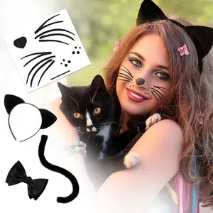 Fashiontats Cat Style Kit Temporary Tattoos with Whisker & Nose Tattoos Cat Ears & Tail Made in USA Skin Safe Removable