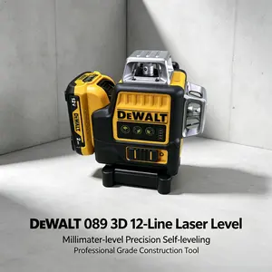 DEWALT DW089 12-Line 360° Green Laser Level, 12V Battery Powered For Residential Remodel & Commercial Framing Work, ±4° Self Leveling, ±3mm@10m Accuracy, IP65 Rated With Dual Tripod Thread Mounts For Interior Layout Projects