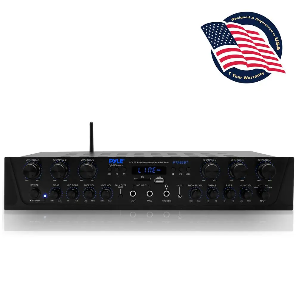 Wireless Audio Streaming, FM Radio with LED Display, USB/SD MP3 Player, AUX RCA Inputs, Microphone Inputs with Echo Control - Desktop Stereo Amplifier for Home Speaker System