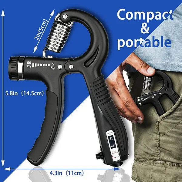 Adjustable Forearm Strengthener & Grip Trainer with Ergonomic Handle - 5-60kg/11-132lbs Compact Strength Training Equipment for Gym, Home, Work, Traveling, Athletes, Hand Injury Recovery