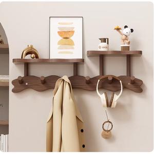 wooden wall mounted clothes hanger with hooks, 1 count space saving multi-functional storage rack, home organizer for bedroom, living room, entryway, decor