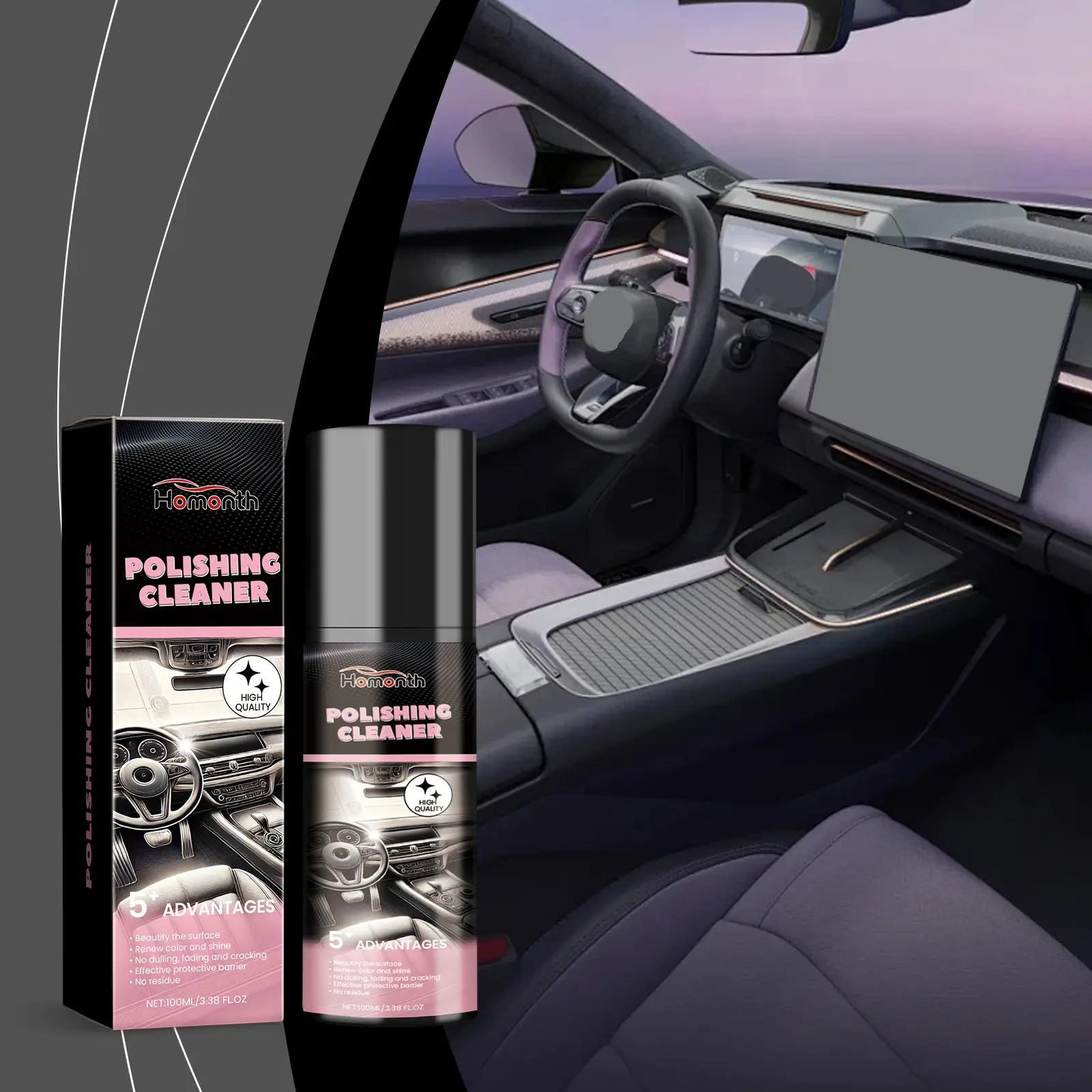 Homonth Car Interior Polish & Protectant Spray 100ml Multi-Surface Cleaner for Leather Plastic Quick-Shine for Seats Dashboards TikTok Viral Car Care d ly essentia care agent