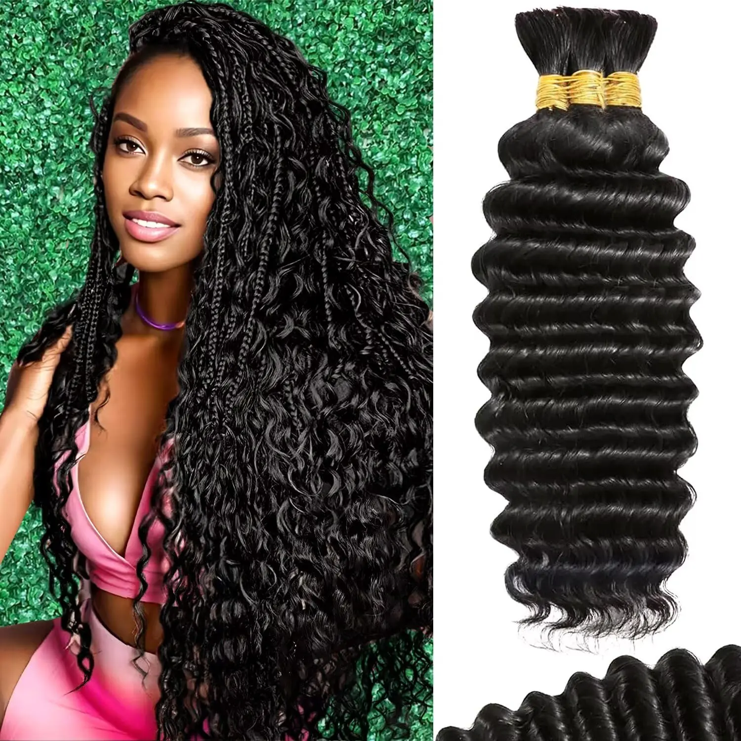 GK Human Braiding Hair 1 Bundle 110g Deep Wave Bulk Human Hair for Braiding No Weft 12A Curly Human Hair Extensions for Boho Braids (Deep Wave-1B, 18/110g)