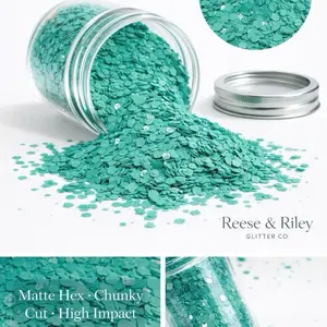 Reese & Riley Co. Aire - Premium Teal Matte Glitter Chunky Mix for Resin Art Tumblers Nails Freshies Slime DIY Crafts Kids Art Projects