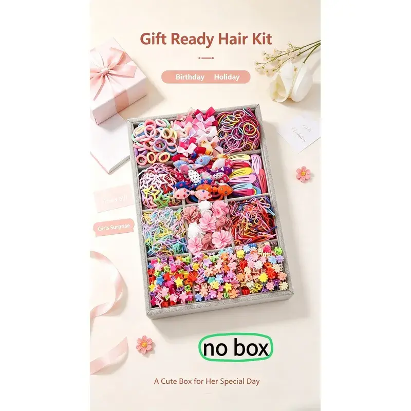 870Pcs Girls Hair Accessories Bulk Set Colorful Flower Bow Butterfly Hair Clips Elastic Hair Ties Cute Pastel Barrettes No Box Portable Multi-Style Decor For School Daily Birthday Holiday Gift For Little Girls Teens Women