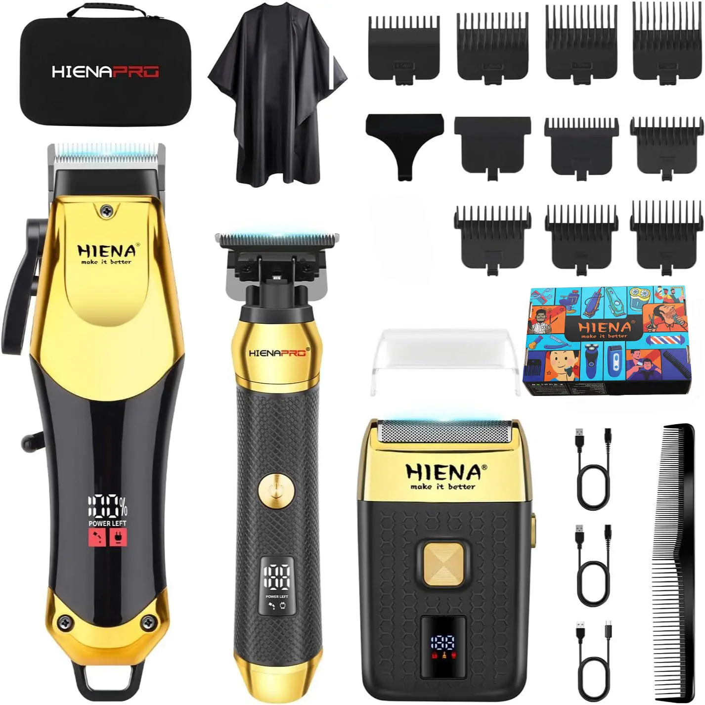 HIENA PRO 3-in-1 Cordless Men's Grooming Kit with Professional Hair Clippers, Detail Trimmer & Shaver, Rechargeable via USB Port with Long-Life Cells, Durable ABS Body for Face & Body, Ideal Father's Day Gift, Haircut