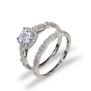 Luxury Cushion Cut Halo Engagement Ring Set S925 Sterling Silver CZ Sparkle Wedding Band for Women Elegant Promise Ring Gift wedding ring