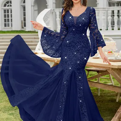 Long Sleeve Prom Dresses Blue TikTok Shop