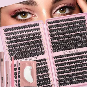 640pcs False Eyelash Extension Kit, Diy Eyelash Extensions, D Curl Mixed Lengths 8-16mm, 50D, 60D, 80D, Natural Look Cluster Lashes, DIY Cluster, Reusable, Includes Lash-Glue Bond And Seal, Remover, Eye Pads & Eyelash Brushes, Tweezers, Salon & Home Use