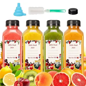 20 Pack Juice Bottles, 16oz Reusable Plastic Juice Bottles with Caps and Labels, Funnel, Brush Beverage Containers for Juicing, Smoothies, Tea, Milk