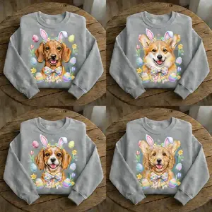Easter Dog Grey Sport Sweatshirt Cute Bunny Ears Puppy Crewneck Choose Your Breed 50 Options Spring Dog Mom Gift