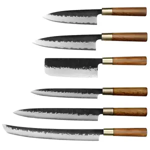 Premium Japanese Knife Set Series, For Pro Kitchens & Sushi & Sashimi Mastery, 2 / 3 / 4 / 6 Kits Selectable, Midnight Black Hand-Forged Pattern Blade, Flat Grind Precision Edge, Ox Horn Ebony – Pro Chef & Collector Gift | Kajiya Asakusa