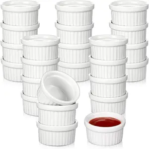 24 Pcs 1 oz Mini Ramekins Small Porcelain Tiny Dipping Sauce Cups Dessert Cups Exactly Designed for Souffle Dish Salsa and Jams