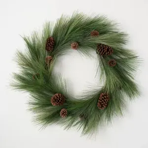 Deluxe Long Needle Pine & Pinecone Faux Winter Greenery Front Door Mantel Wreath
